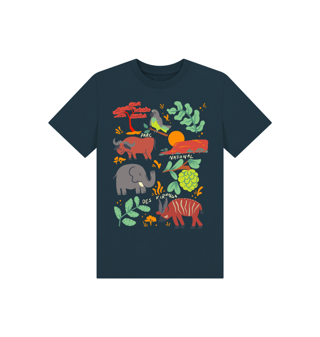 Denim Blue Savanna Wildlife Kids T-shirt