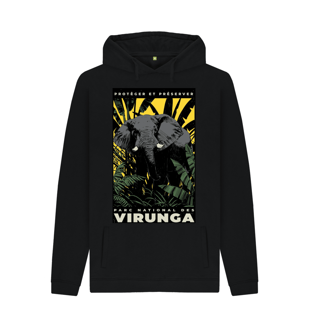 Black African Elephant Yellow Print Men's Hoodie