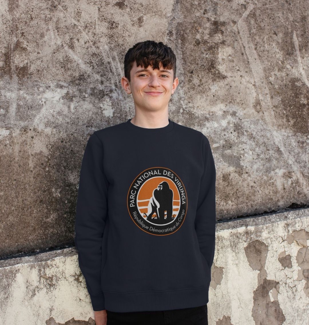 A Kid Wearing a Black Kid's Virunga Logo Jumper