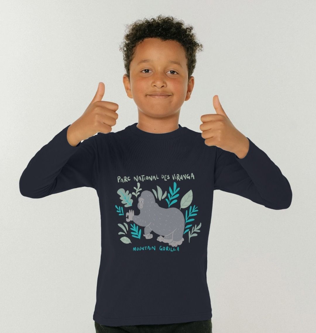 A Kid Wearing a Navy Blue Gorilla Kids Long Sleeve