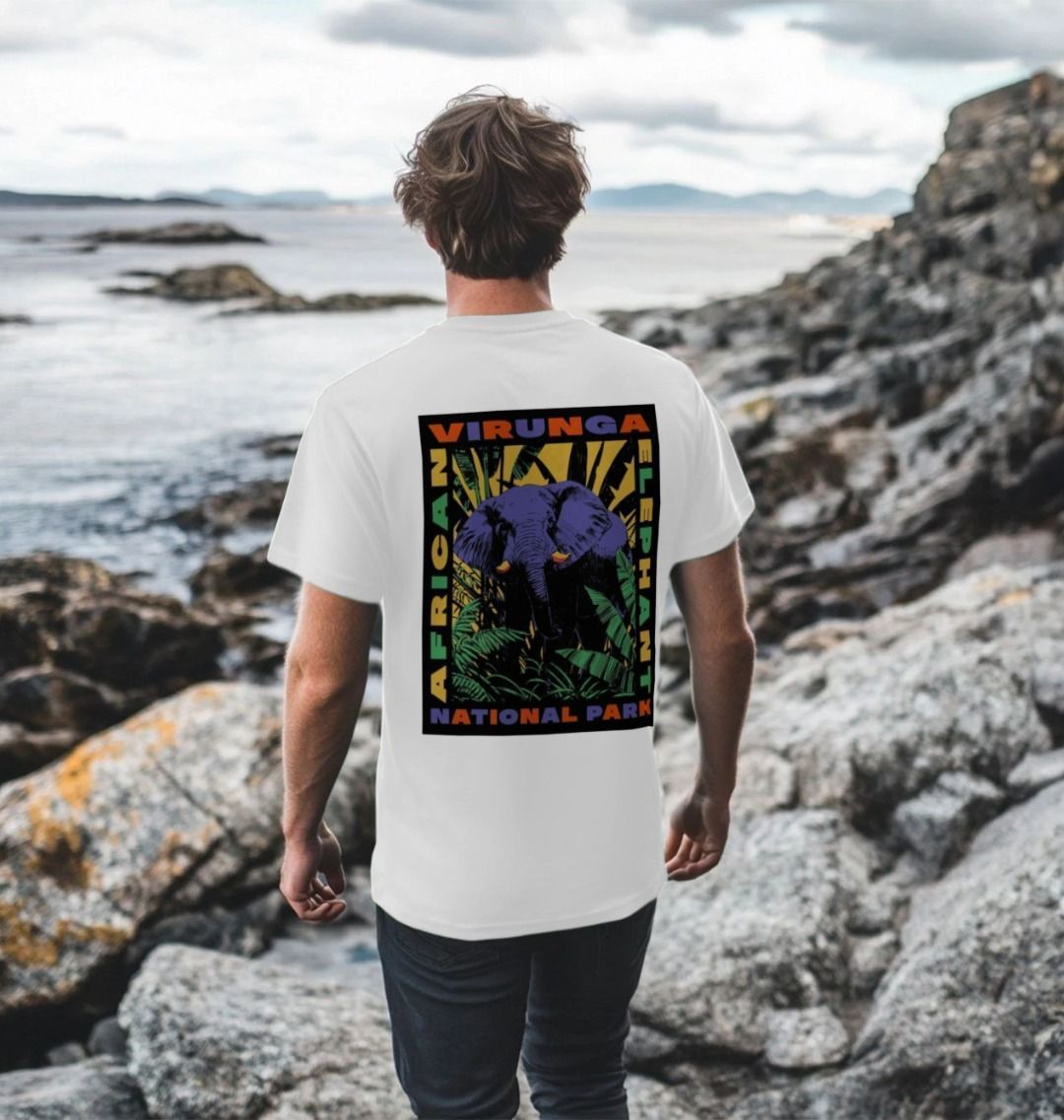 A Man Wearing a White Retro Elephant Men's T-shirt