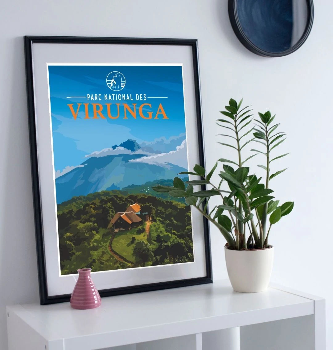 A Mount Mikeno Poster on a table