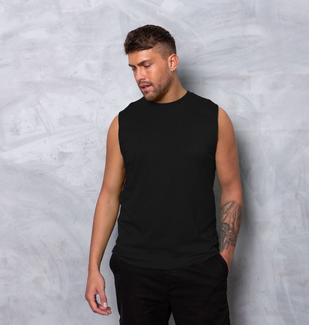 A man Wearing a Black Virunga Pocket Logo Men's Vest (Front)