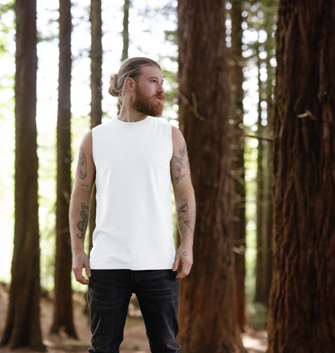 A man Wearing a White Virunga Pocket Logo Men's Vest (Front)