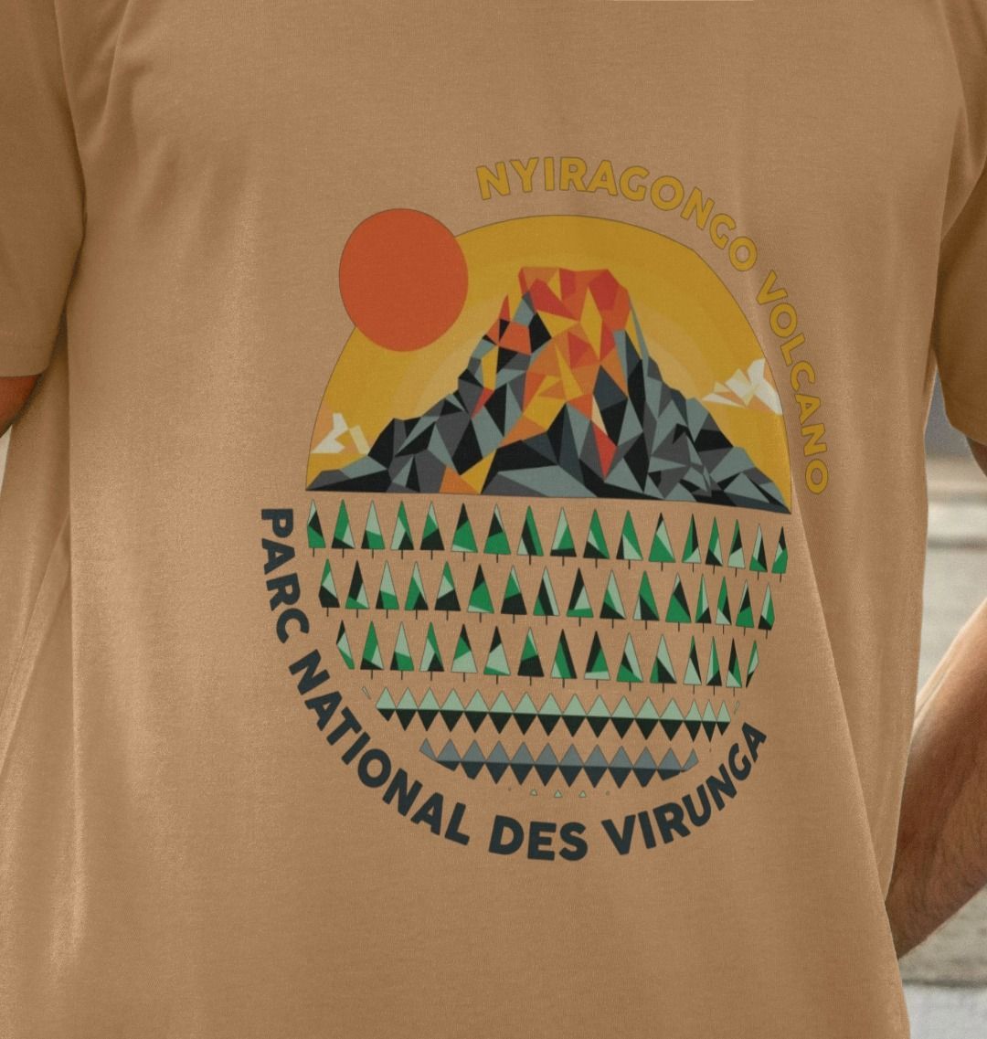 A man wearing a sand Nyiragongo Volcano Men's T-shirt