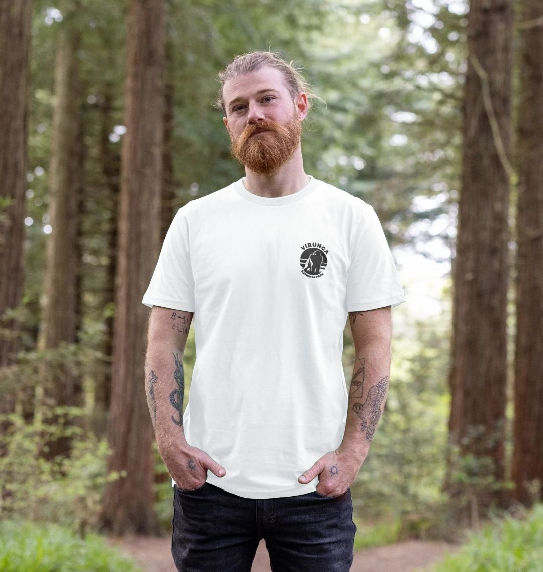 A man wearing a white Gorilla Men's T-shirt