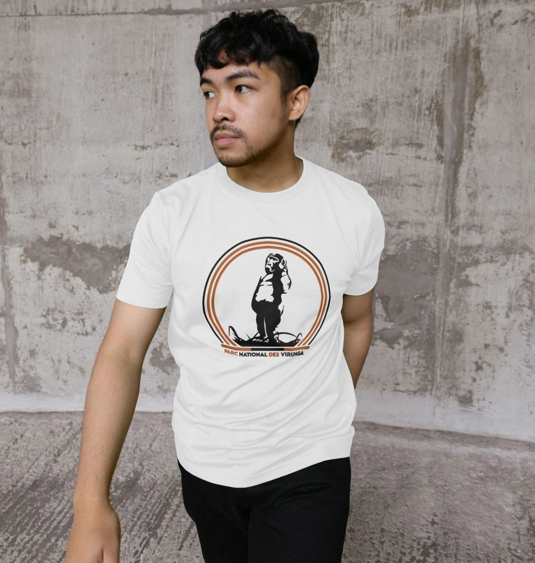 A man wearing a white Take A Stand Men's T-shirt