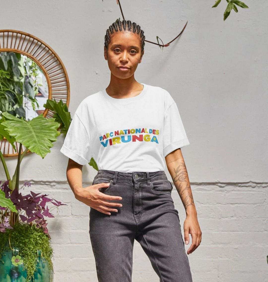 A woman wearing a Congo Heritage Women's Relaxed Tee