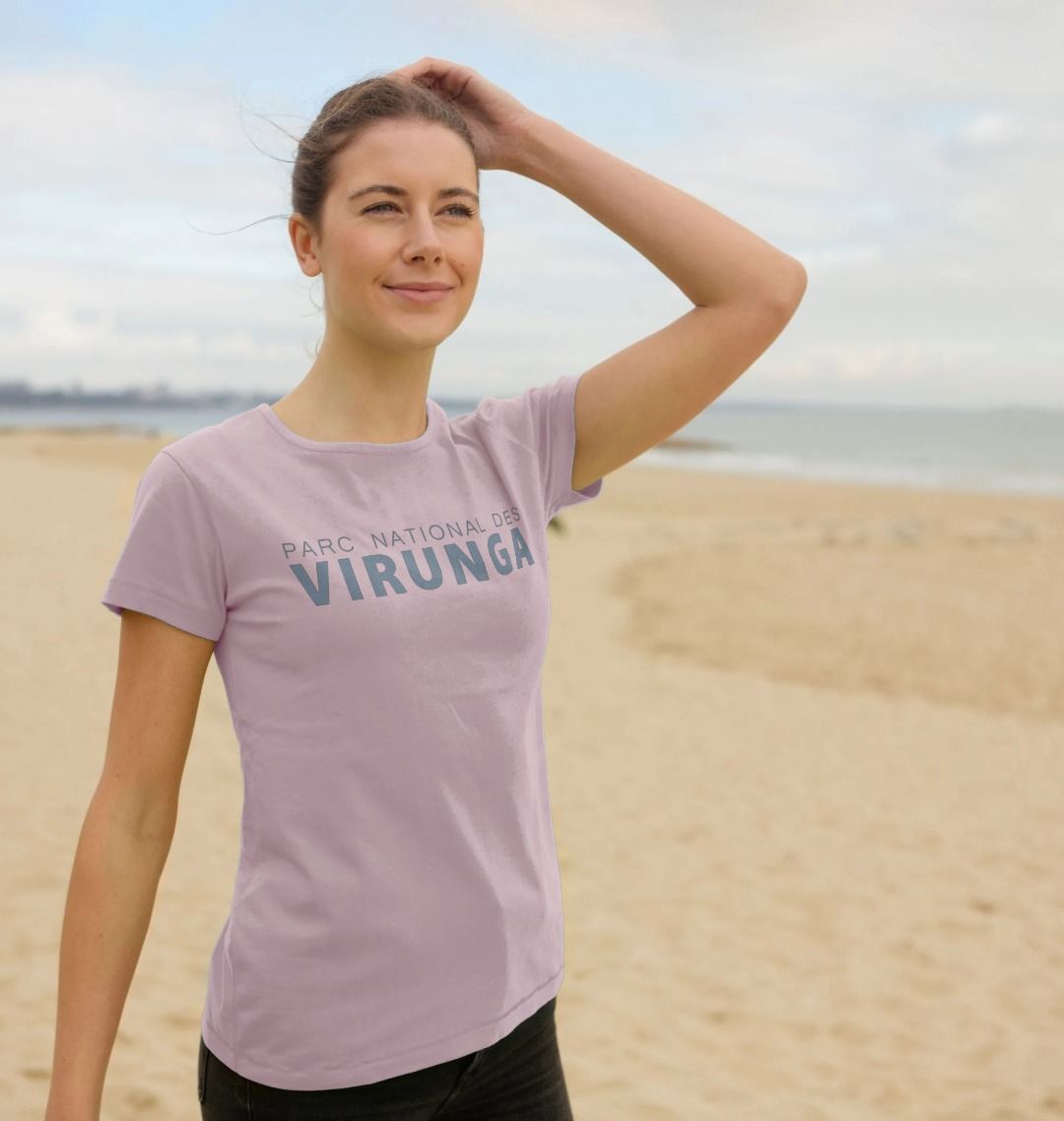 A woman wearing a mauve parc national des virunga women's top