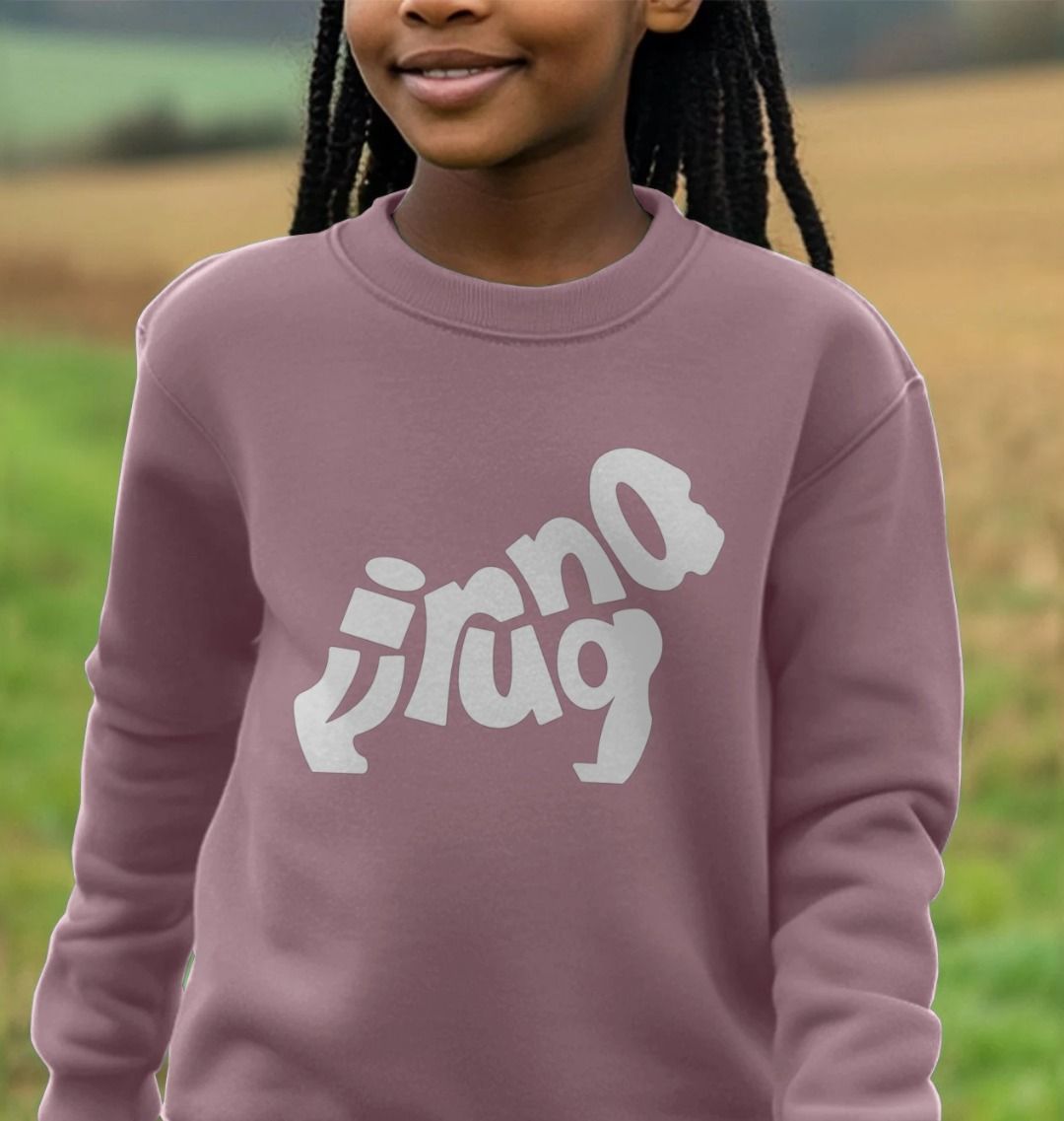 A kid wearing a Mauve Gorilla Face Kids Jumper.