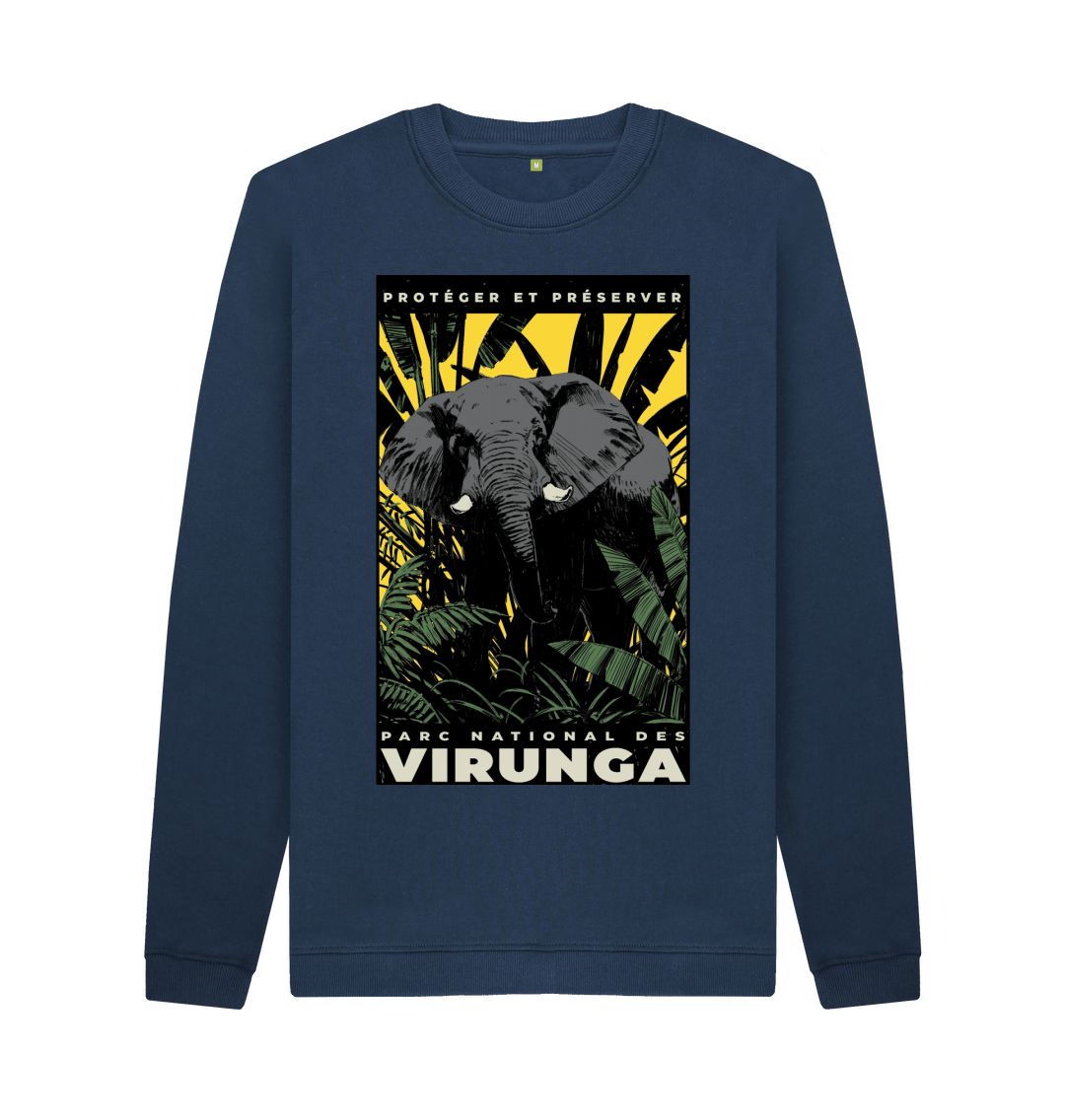 Navy Blue African Elephant Yellow Print Men's Sweater