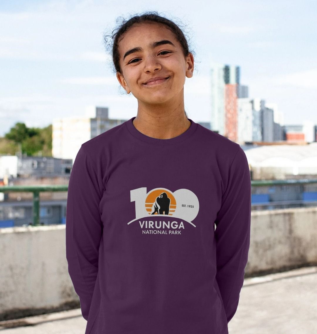 A kid wearing  a purple Virunga 100 Kids Long 