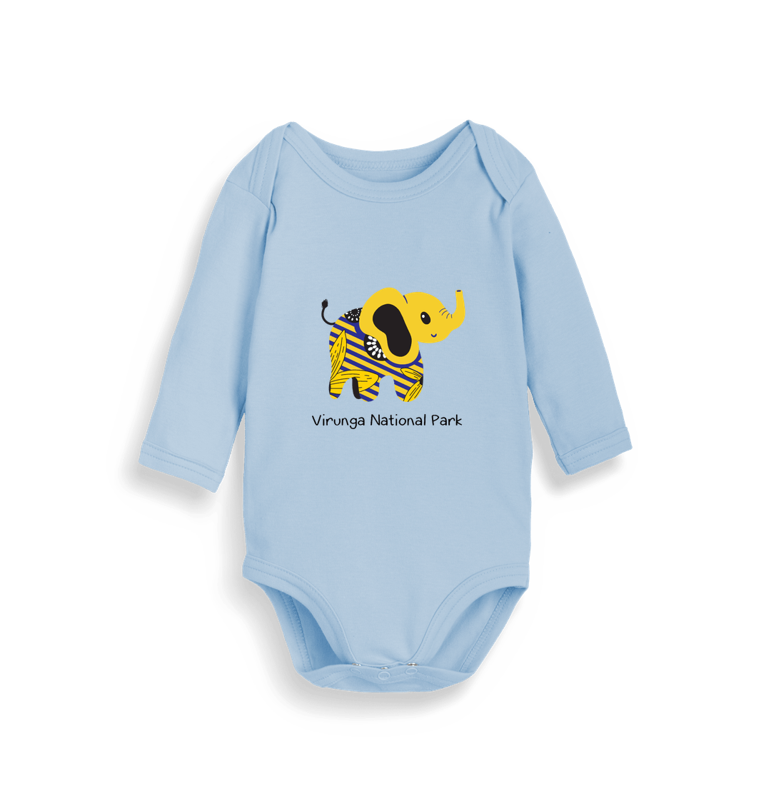 Organic Dusty Blue Elephant Longsleeved Babygrow