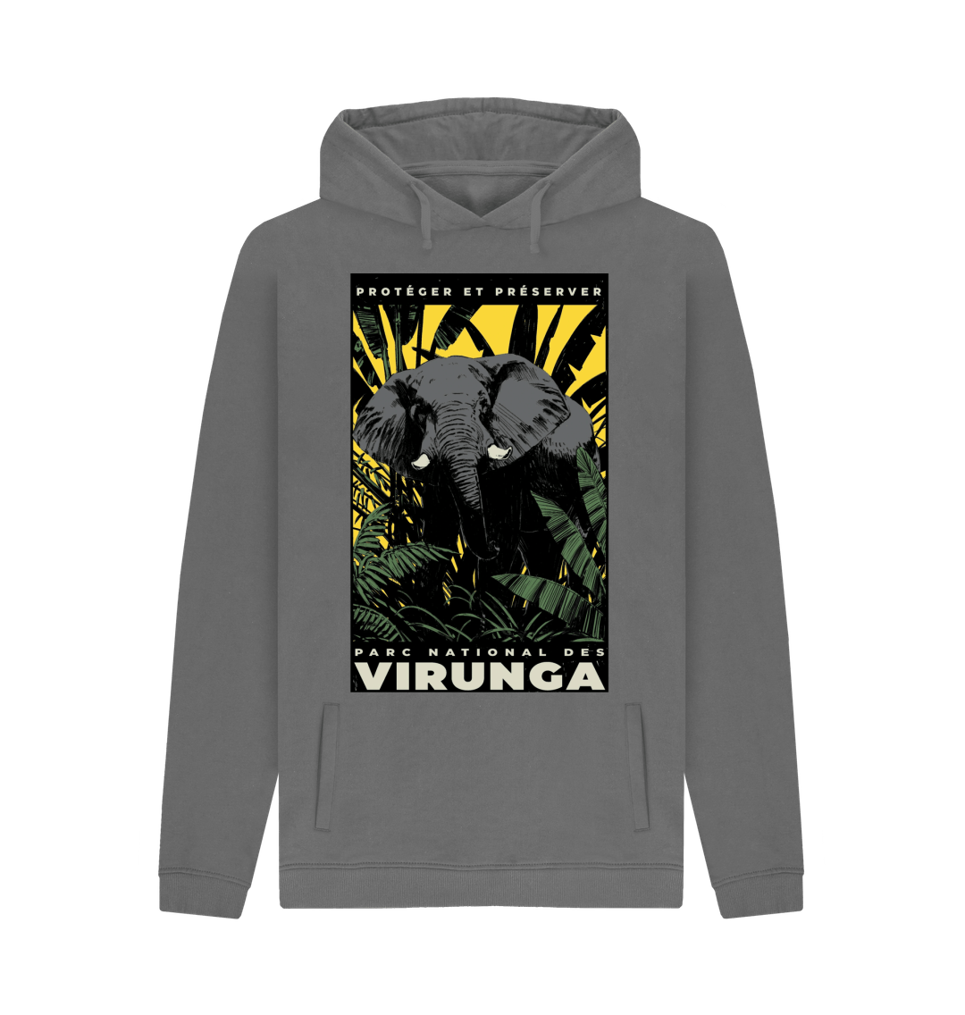 Slate Grey African Elephant Yellow Print Men's Hoodie